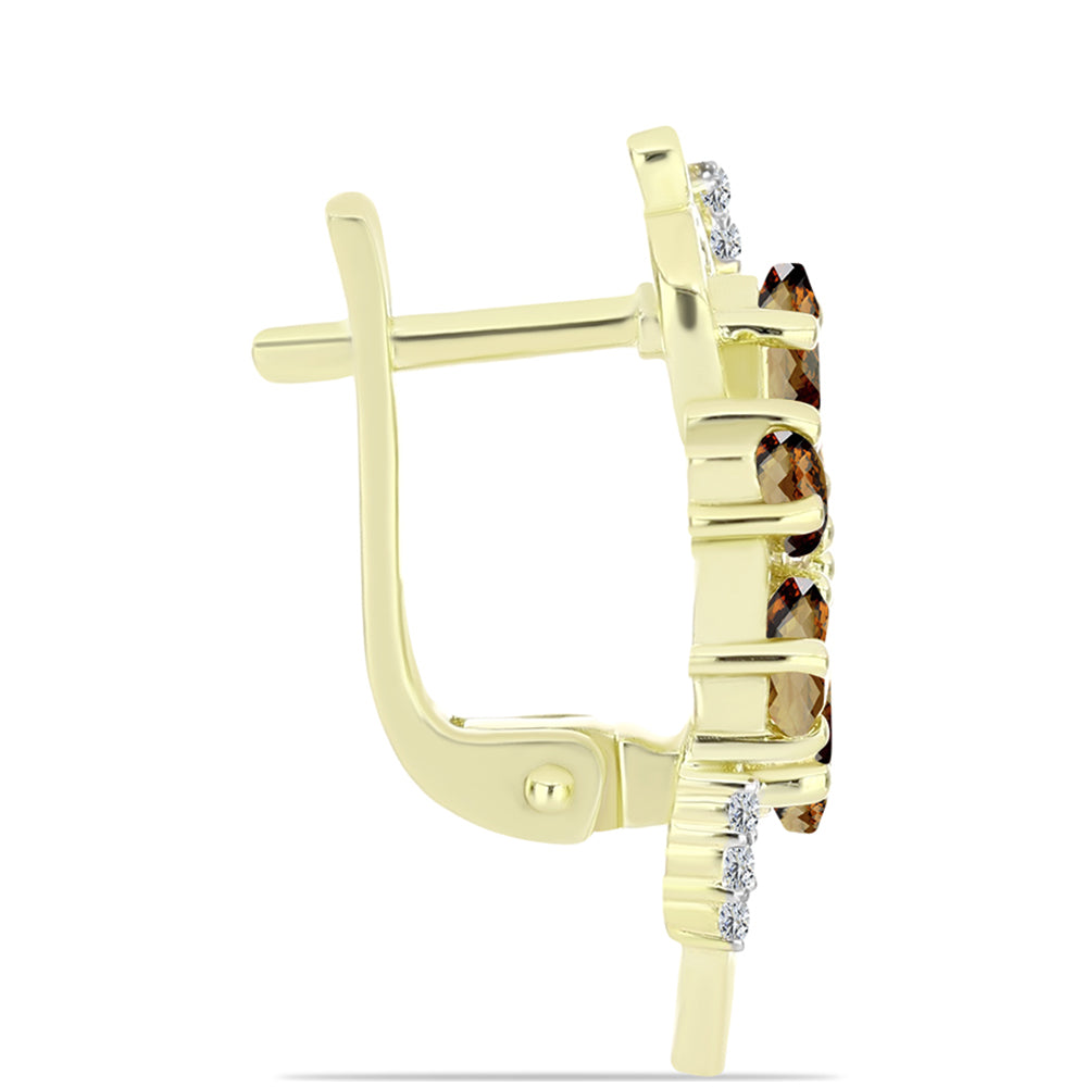 Pendientes de Plata Bañada en Oro con Cuarzo Coñac y Topacio Blanco