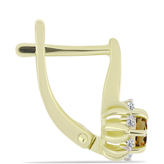 Pendientes de Plata Bañada en Oro con Cuarzo Coñac y Topacio Blanco