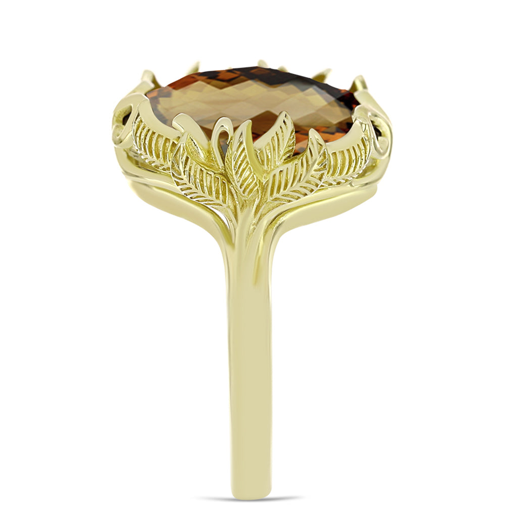 Anillo de Plata Bañada en Oro con Cuarzo Coñac