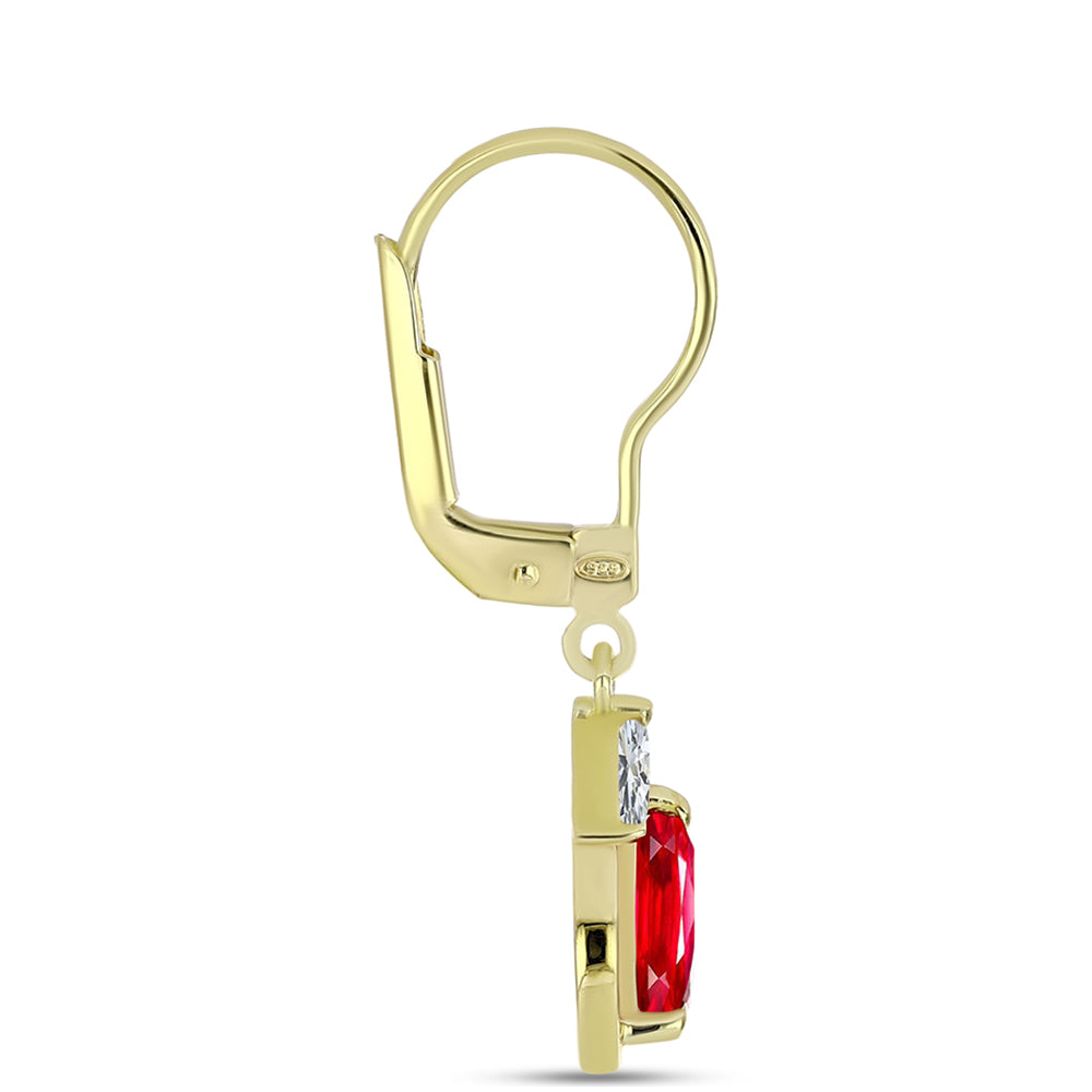 Pendientes de Plata Bañada en Oro con Ágata Roja y Topacio Blanco