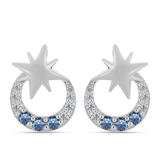 Pendientes de Plata con Moisanita azul océano y Topacio Blanco