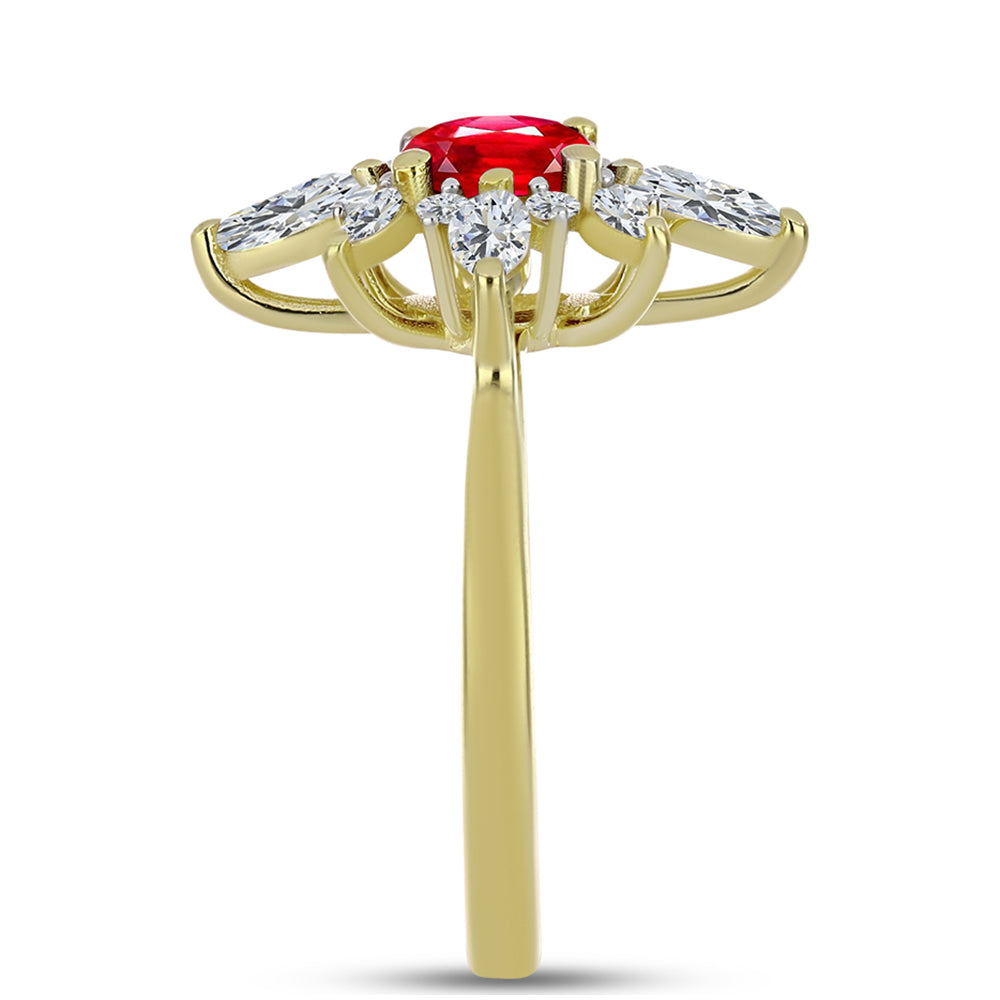 Anillo de Plata Bañada en Oro con Ágata Roja y Topacio Blanco