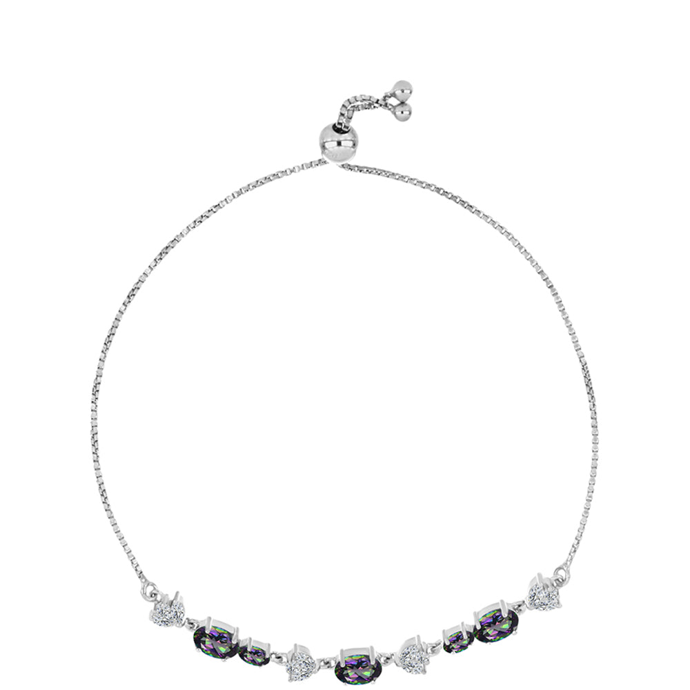 Pulsera de Plata con Cuarzo Místico Verde de Brasil y Topacio Blanco