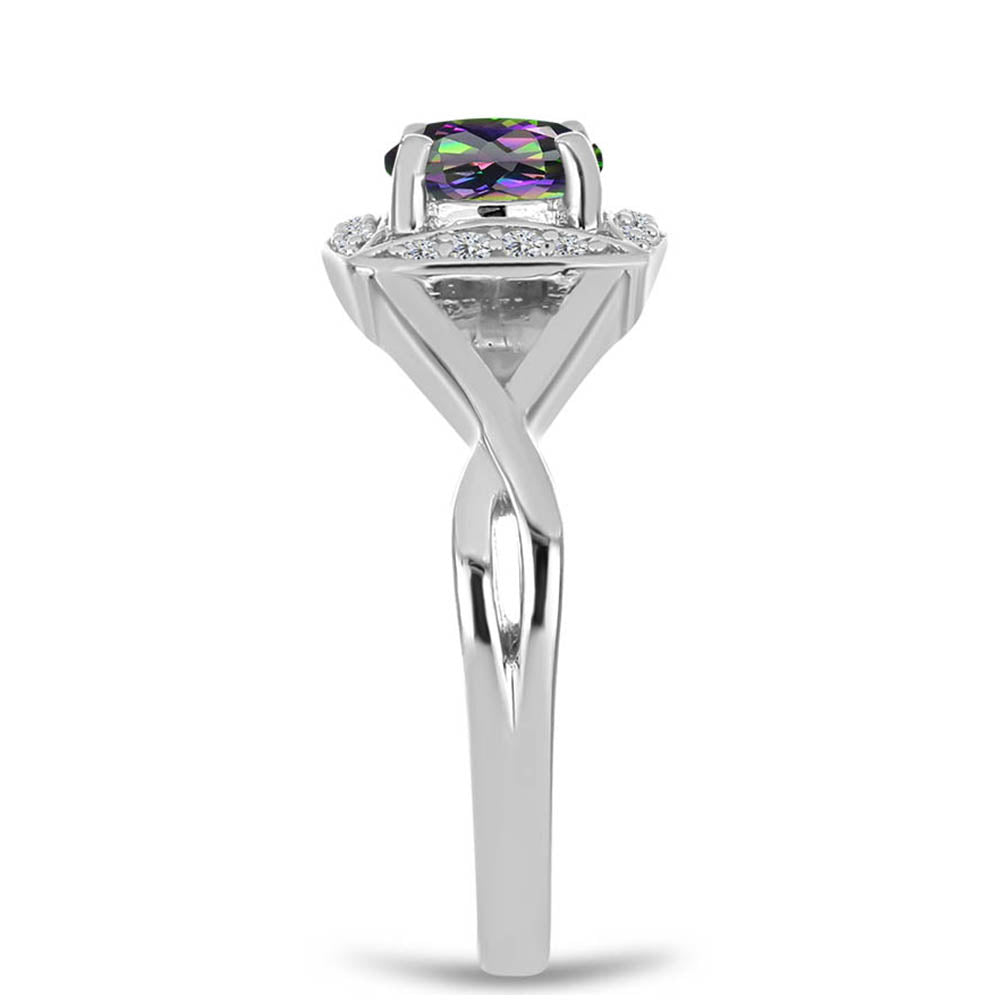 Anillo de Plata con Cuarzo Místico Verde de Brasil y Topacio Blanco