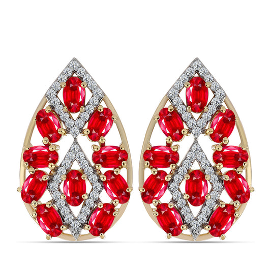 Pendientes de Plata Bañada en Oro con Ágata Roja y Topacio Blanco