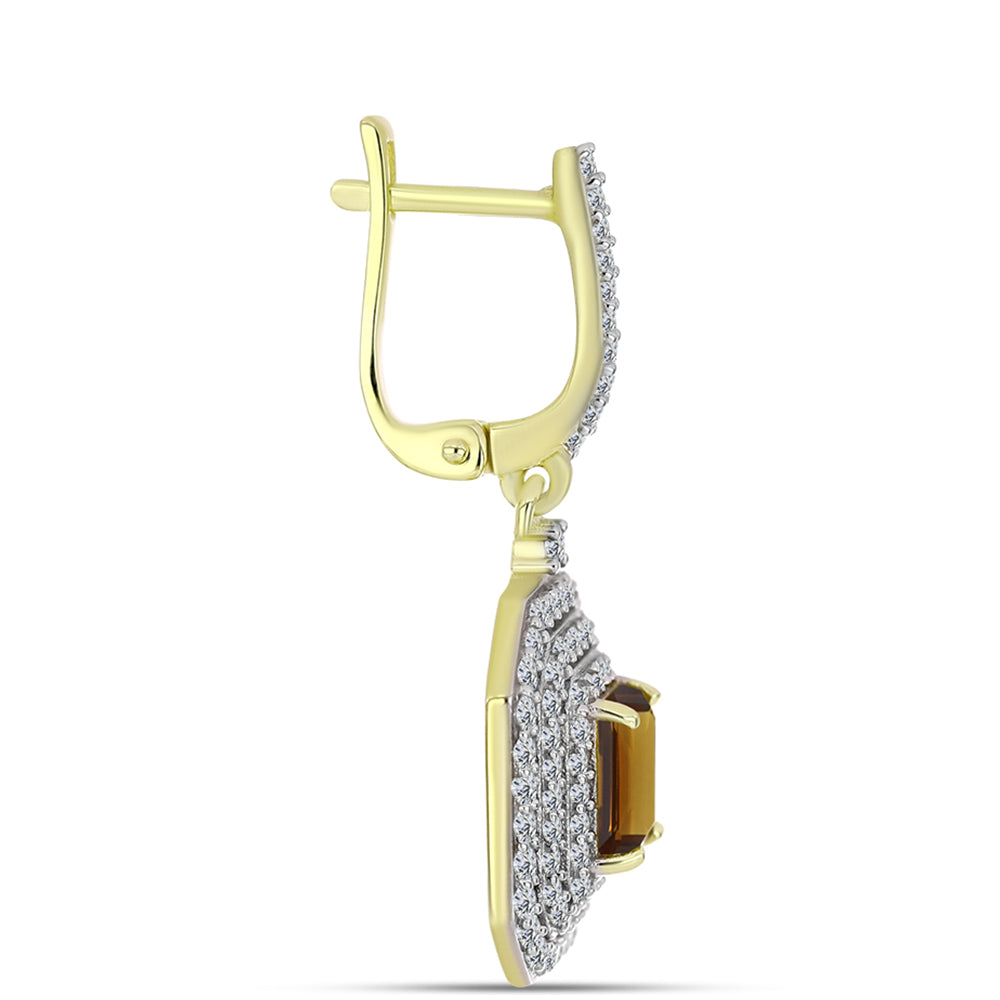 Pendientes de Plata Bañada en Oro con Cuarzo Coñac y Topacio Blanco