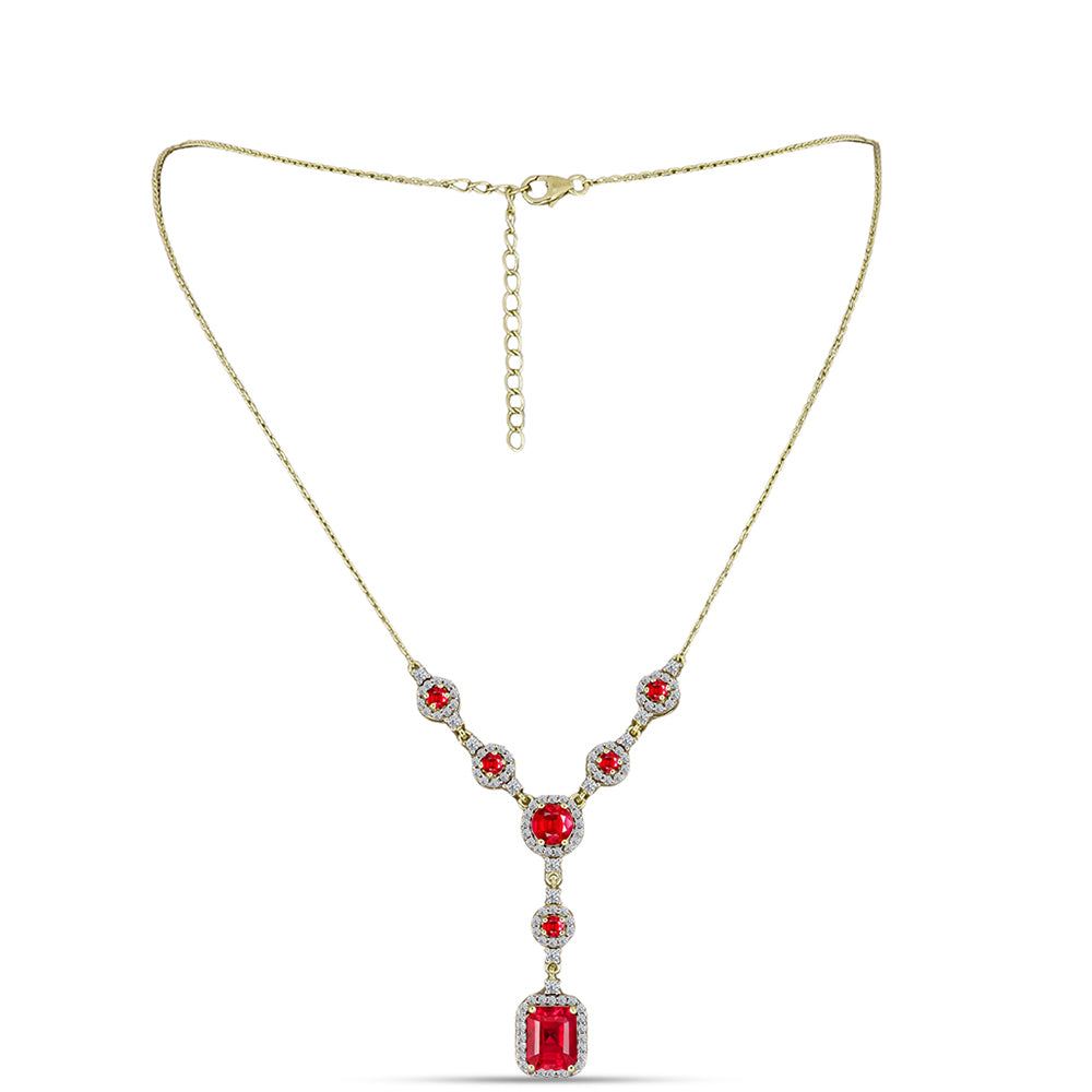 Collar de Plata Bañada en Oro con Ágata Roja y Topacio Blanco