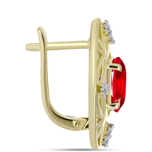 Pendientes de Plata Bañada en Oro con Ágata Roja y Topacio Blanco