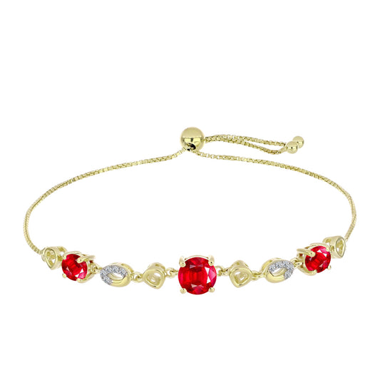Pulsera de Plata Bañada en Oro con Ágata Roja y Topacio Blanco