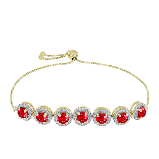 Pulsera de Plata Bañada en Oro con Ágata Roja y Topacio Blanco