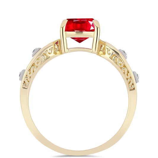 Anillo de Plata Bañada en Oro con Ágata Roja y Topacio Blanco