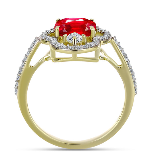 Anillo de Plata Bañada en Oro con Ágata Roja y Topacio Blanco