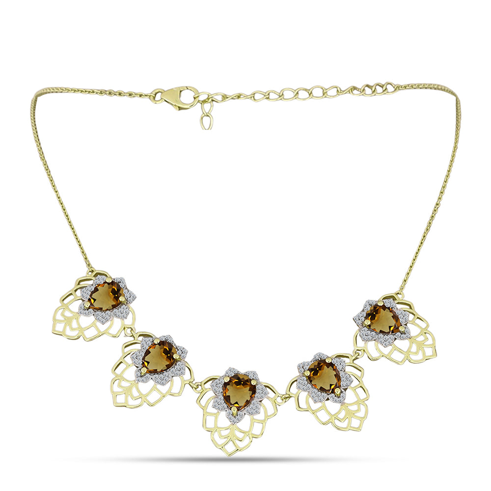 Collar de Plata Bañada en Oro con Cuarzo Coñac y Topacio Blanco