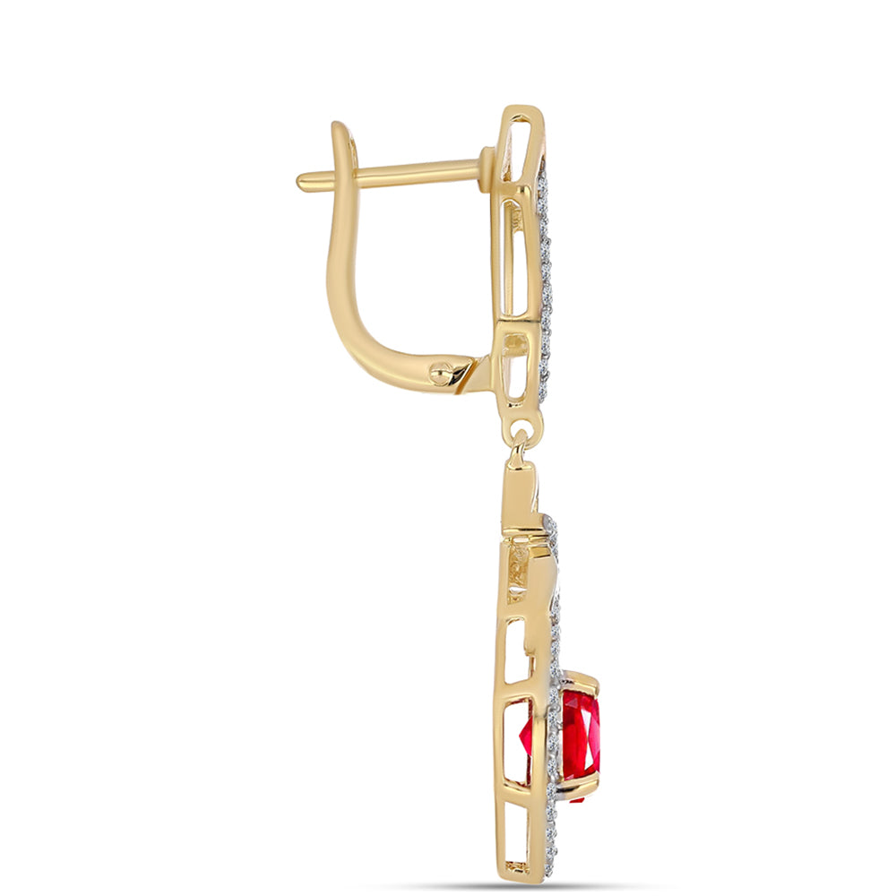 Pendientes de Plata Bañada en Oro con Ágata Roja y Topacio Blanco