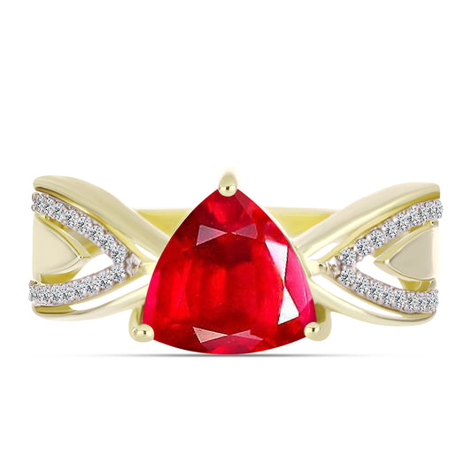 Anillo de Plata Bañada en Oro con Ágata Roja y Topacio Blanco