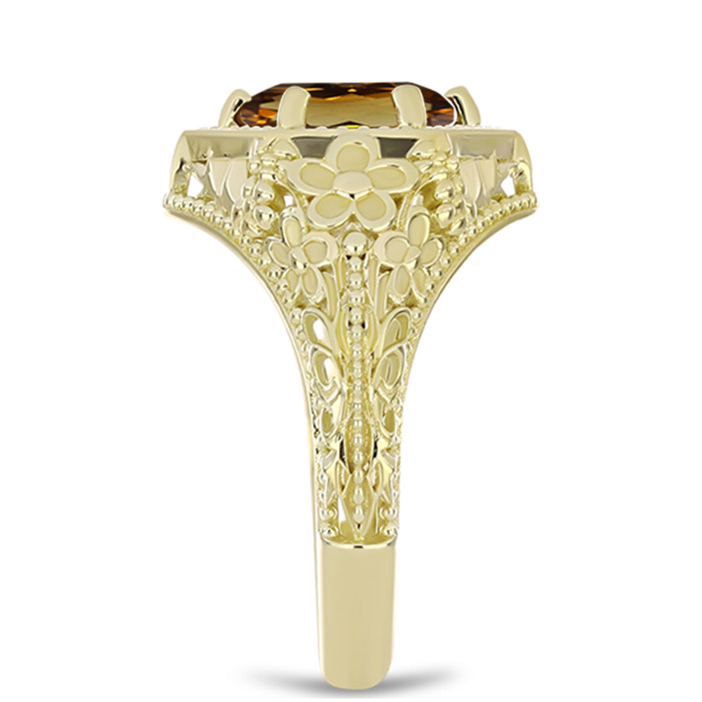 Anillo de Plata Bañada en Oro con Cuarzo Coñac