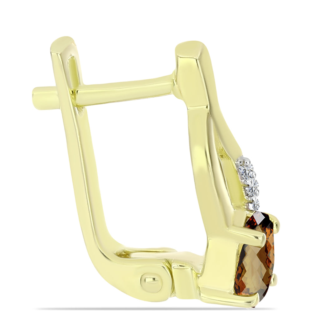 Pendientes de Plata Bañada en Oro con Cuarzo Coñac y Topacio Blanco