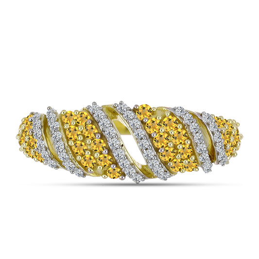 Anillo de Plata Bañada en Oro con Cuarzo Coñac y Topacio Blanco