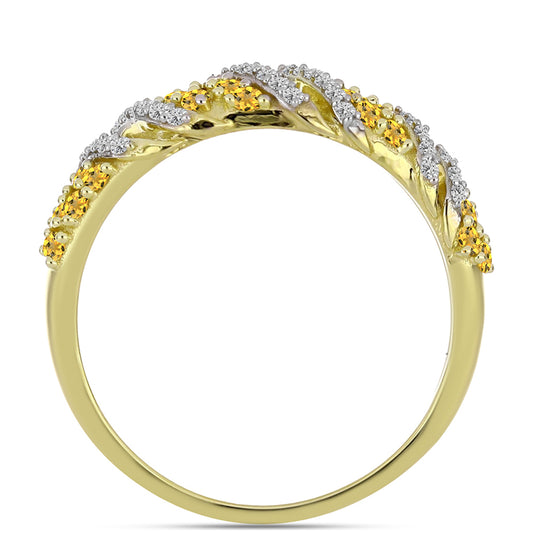 Anillo de Plata Bañada en Oro con Cuarzo Coñac y Topacio Blanco