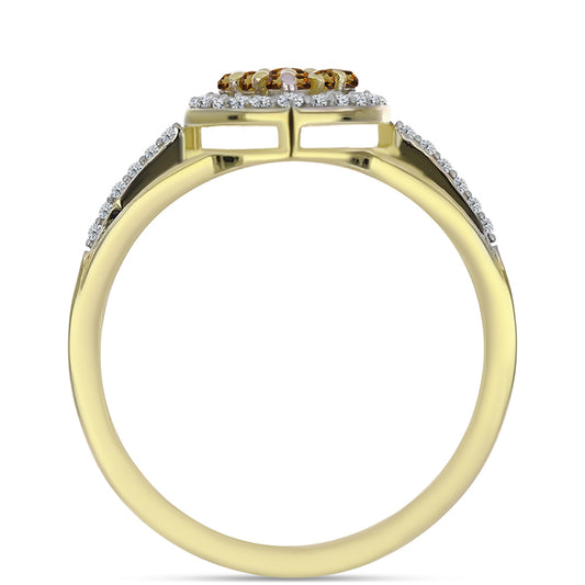 Anillo de Plata Bañada en Oro con Cuarzo Coñac y Topacio Blanco