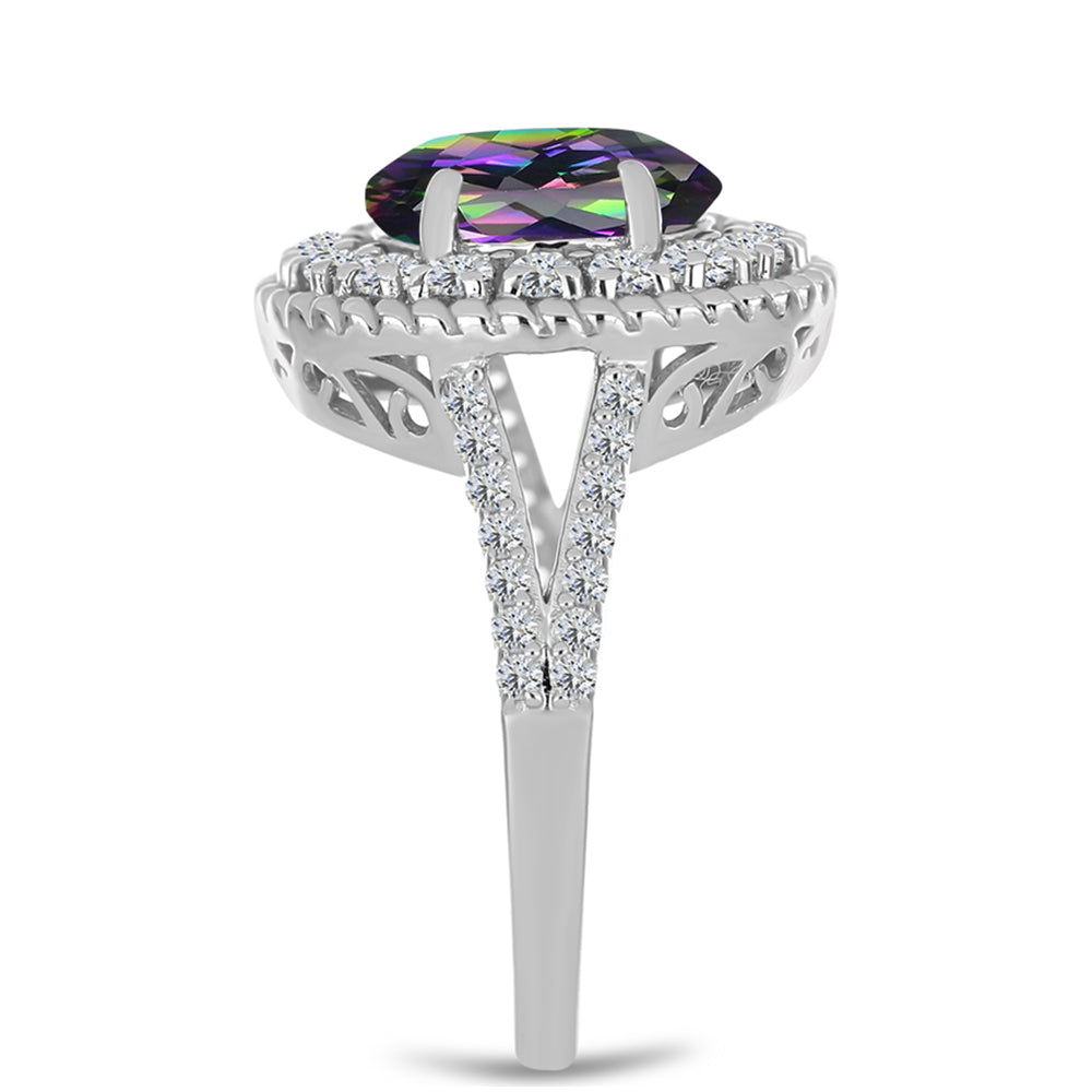 Anillo de Plata con Cuarzo Místico Verde de Brasil y Topacio Blanco