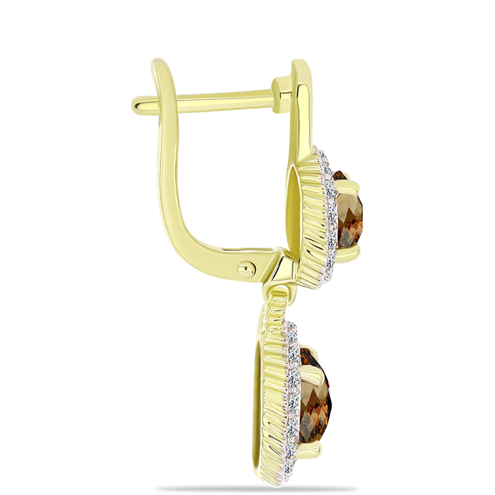 Pendientes de Plata Bañada en Oro con Cuarzo Coñac y Topacio Blanco