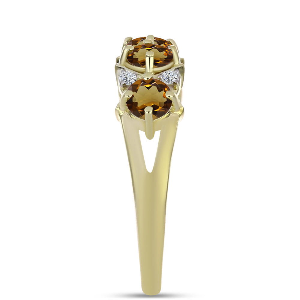 Anillo de Plata Bañada en Oro con Cuarzo Coñac y Topacio Blanco