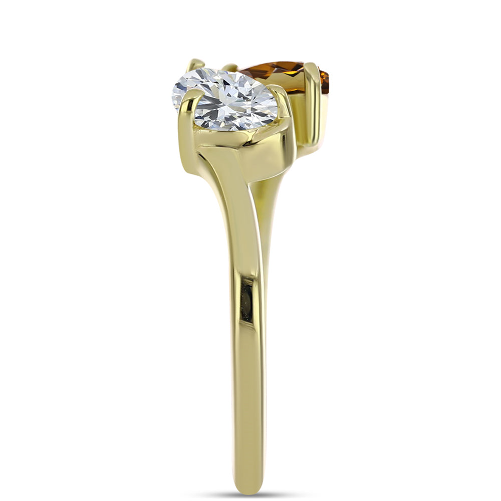 Anillo de Plata Bañada en Oro con Cuarzo Coñac y Topacio Blanco