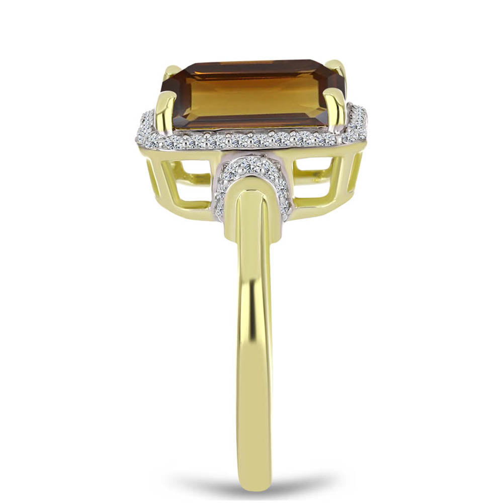 Anillo de Plata Bañada en Oro con Cuarzo Coñac y Topacio Blanco