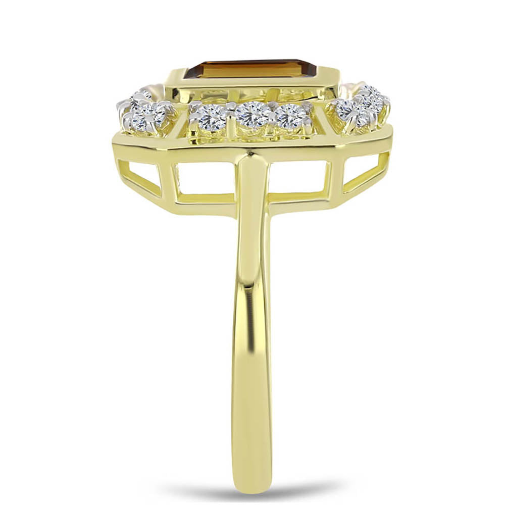 Anillo de Plata Bañada en Oro con Cuarzo Coñac y Topacio Blanco