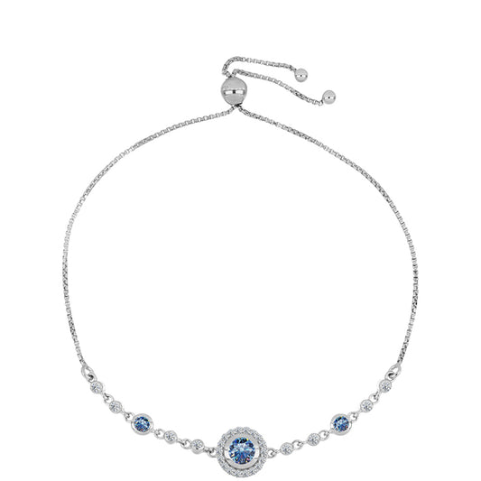 Pulsera de Plata con Moisanita azul océano y Topacio Blanco