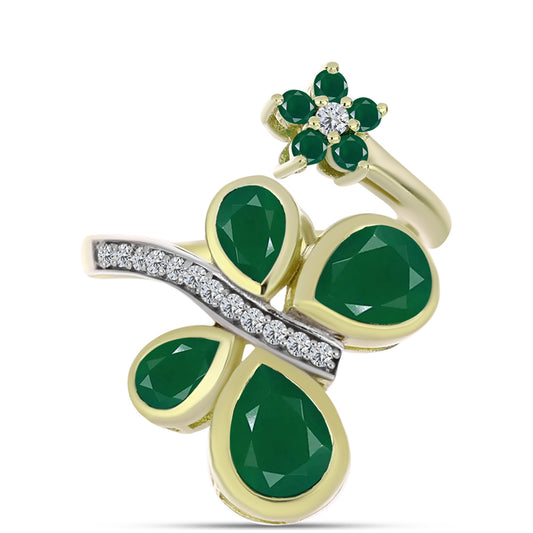 Anillo de Plata Bañada en Oro con Ágata Verde