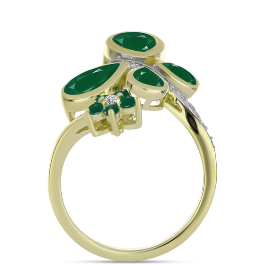 Anillo de Plata Bañada en Oro con Ágata Verde