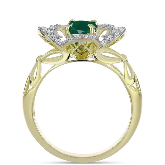Anillo de Plata Bañada en Oro con Ágata Verde y Topacio Blanco