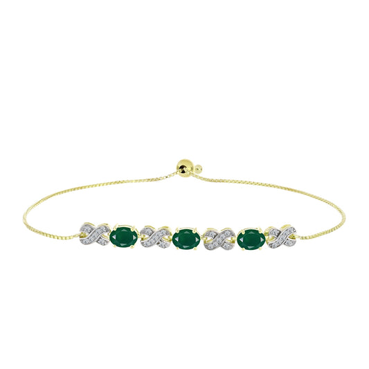 Pulsera de Plata Bañada en Oro con Ágata Verde y Topacio Blanco