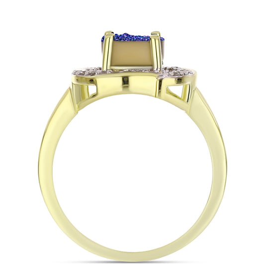 Anillo de Plata Bañada en Oro con Drusa Purpura y Topacio Blanco