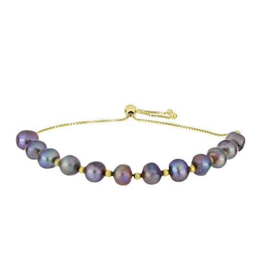 Pulsera de Plata Bañada en Oro con Perla Negra de Agua dulce
