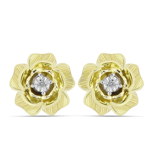 Pendientes de Plata Bañada en Oro con Diamante blanco