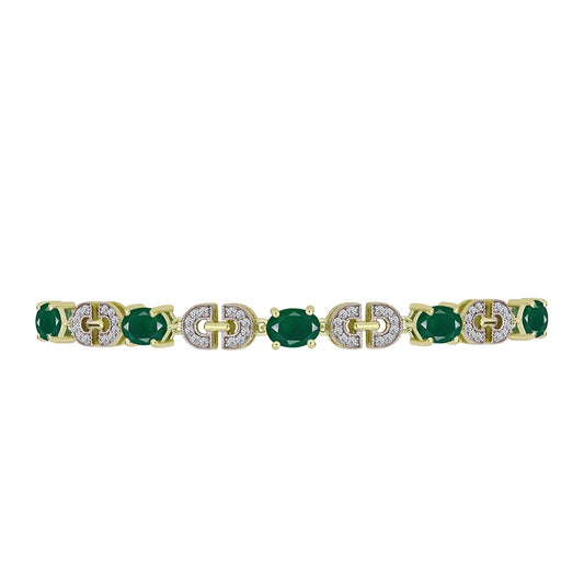 Pulsera de Plata Bañada en Oro con Ágata Verde y Topacio Blanco