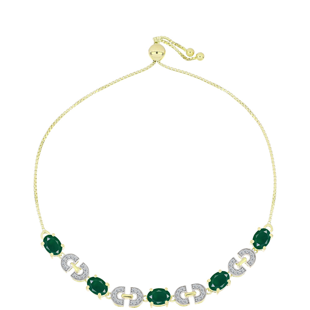 Pulsera de Plata Bañada en Oro con Ágata Verde y Topacio Blanco