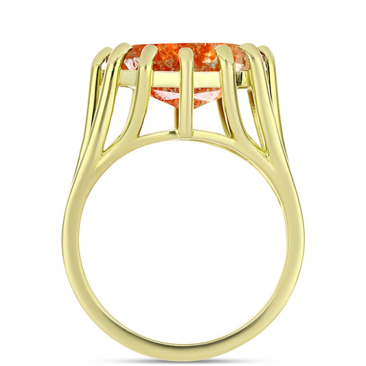 Anillo de Plata Bañada en Oro con Piedra Solar de Oregon