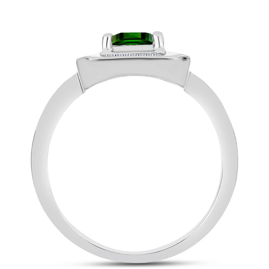Anillo de Plata con Diópsido de Cromo y Zircón Blanco