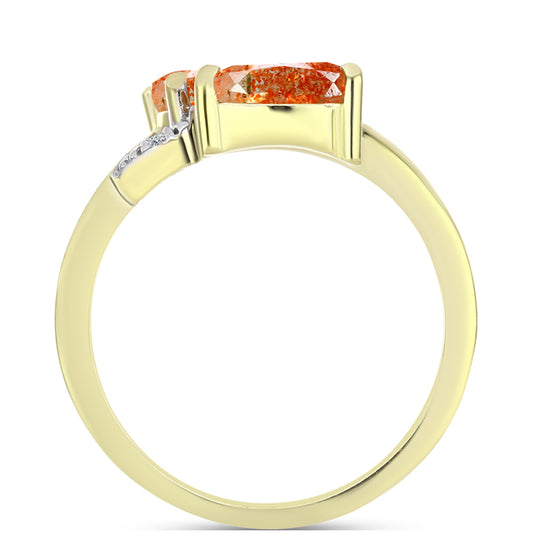 Anillo de Plata Bañada en Oro con Piedra Solar de Oregon y Topacio Blanco