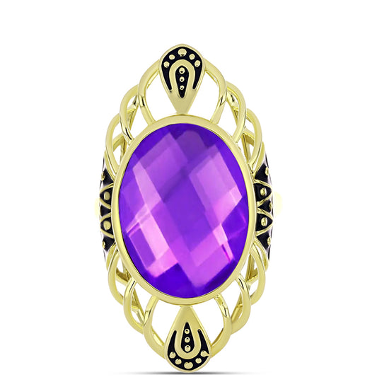 Anillo de Plata Bañada en Oro con Ágata Púrpura