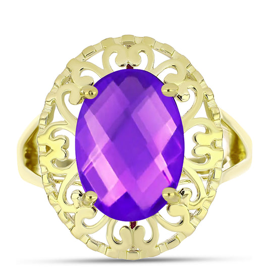 Anillo de Plata Bañada en Oro con Ágata Púrpura