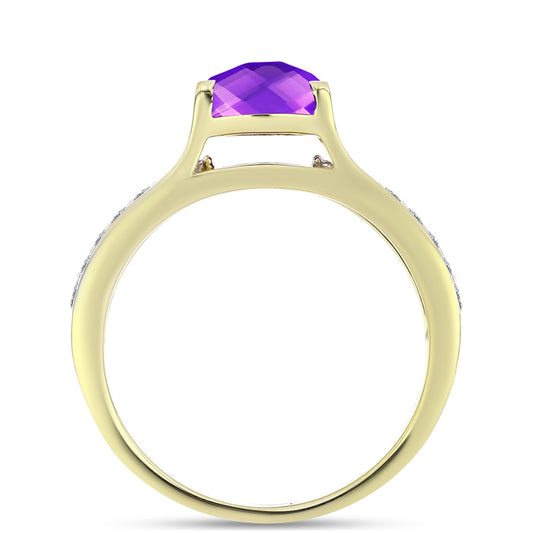 Anillo de Plata Bañada en Oro con Ágata Púrpura y Topacio Blanco