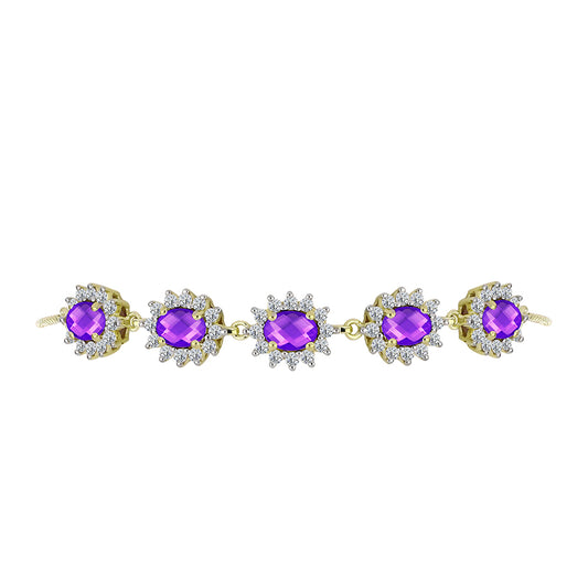 Pulsera de Plata Bañada en Oro con Ágata Púrpura y Topacio Blanco