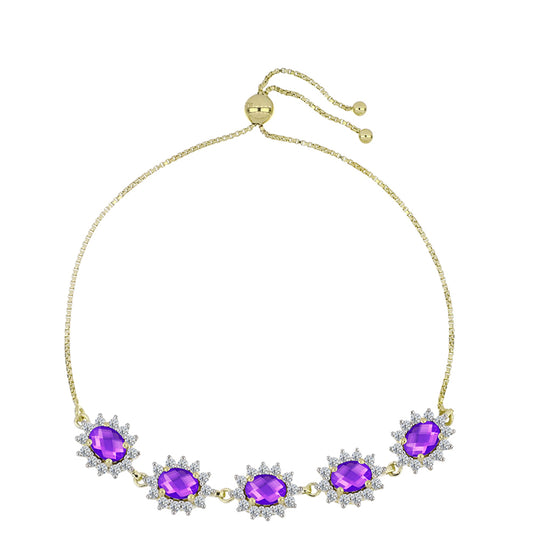 Pulsera de Plata Bañada en Oro con Ágata Púrpura y Topacio Blanco
