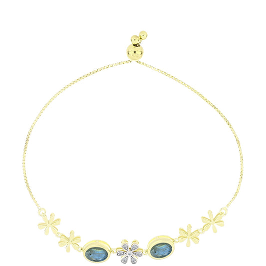Pulsera de Plata Bañada en Oro con Labradorita y Topacio Blanco