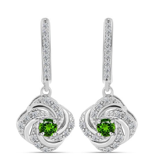 Pendientes de Plata con Diópsido de Cromo y Topacio Blanco